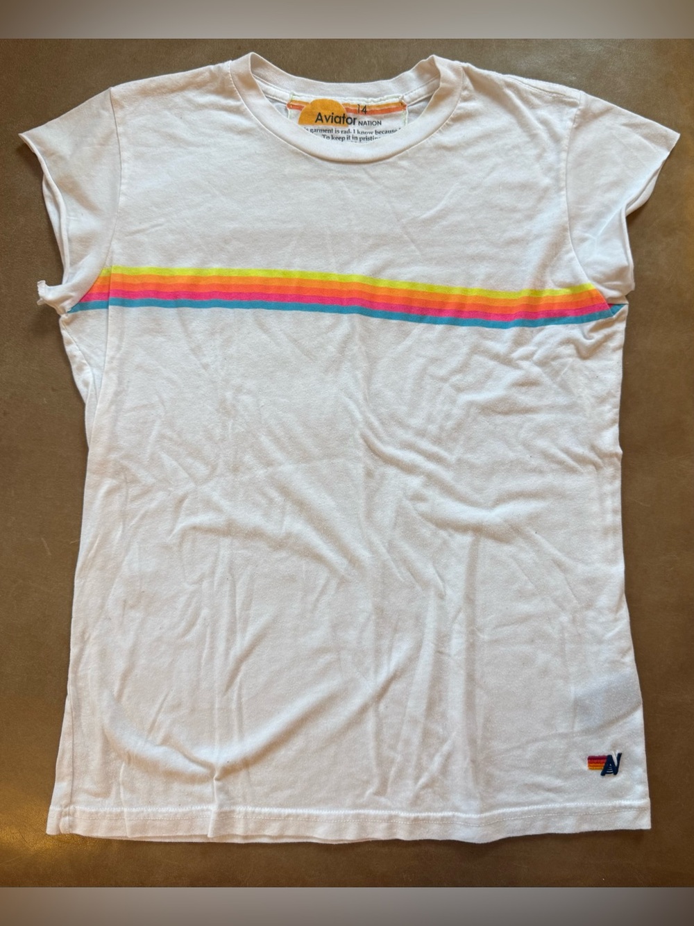 Aviator Nation White Tee w stripes — kids 14 or women’s XS